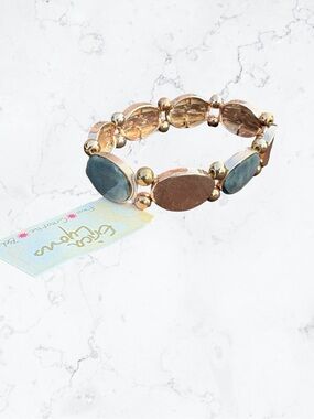 Erica Lyons Gold and Teal Oval Stretch Bracelet